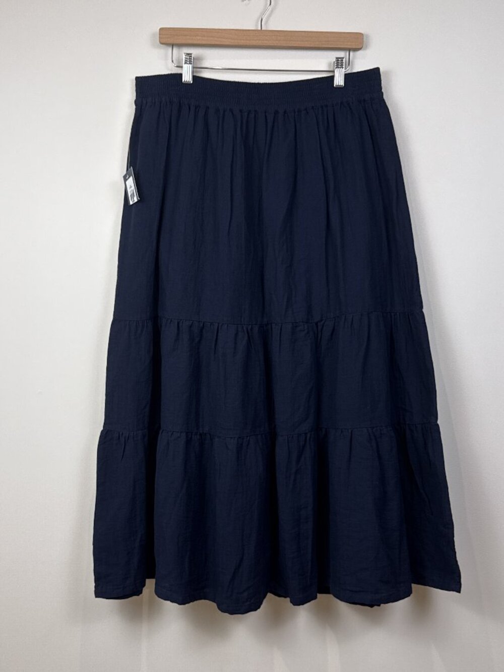 Chaps Womens XL Tiered Maxi Skirt Navy Blue Cotton Elastic Waist Boho Flowy